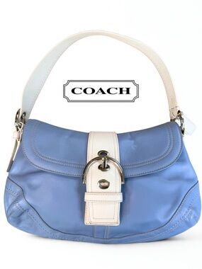 VTG COACH Y2K Soho Blue White Leather Buckle Flap Shoulder Bag F10910